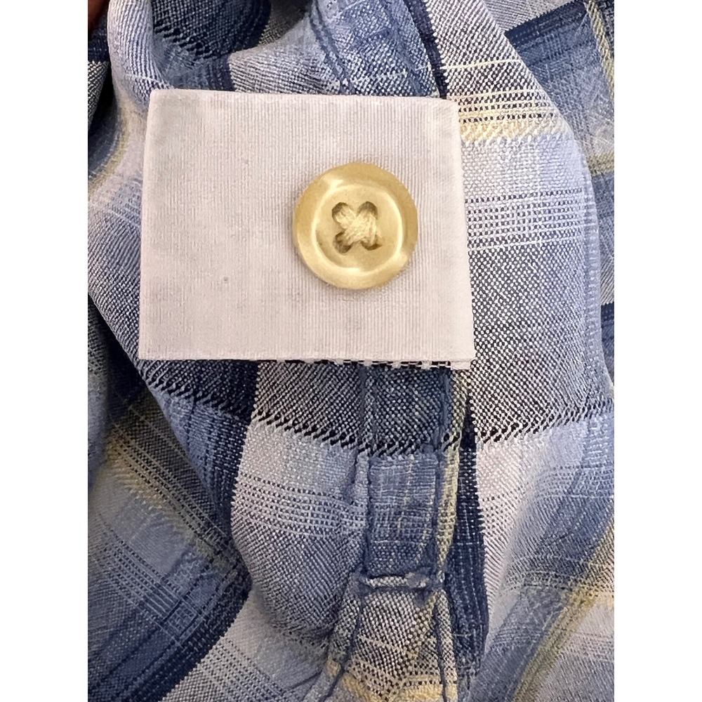 Tommy Bahama Silk Plaid Button Down Shirt Mens Large Blue Yellow Excellent - Picture 6 of 8